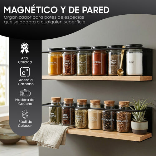 Estante Especiero Magnético de Acero y Madera – Pack 2 Unidades