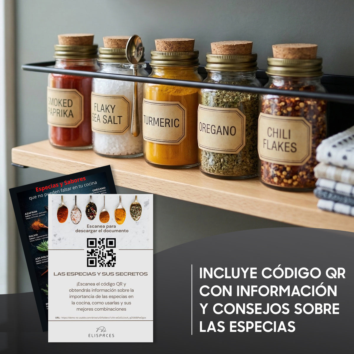 Estante Especiero Magnético de Acero y Madera – Pack 2 Unidades