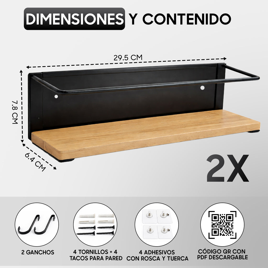 Estante Especiero Magnético de Acero y Madera – Pack 2 Unidades