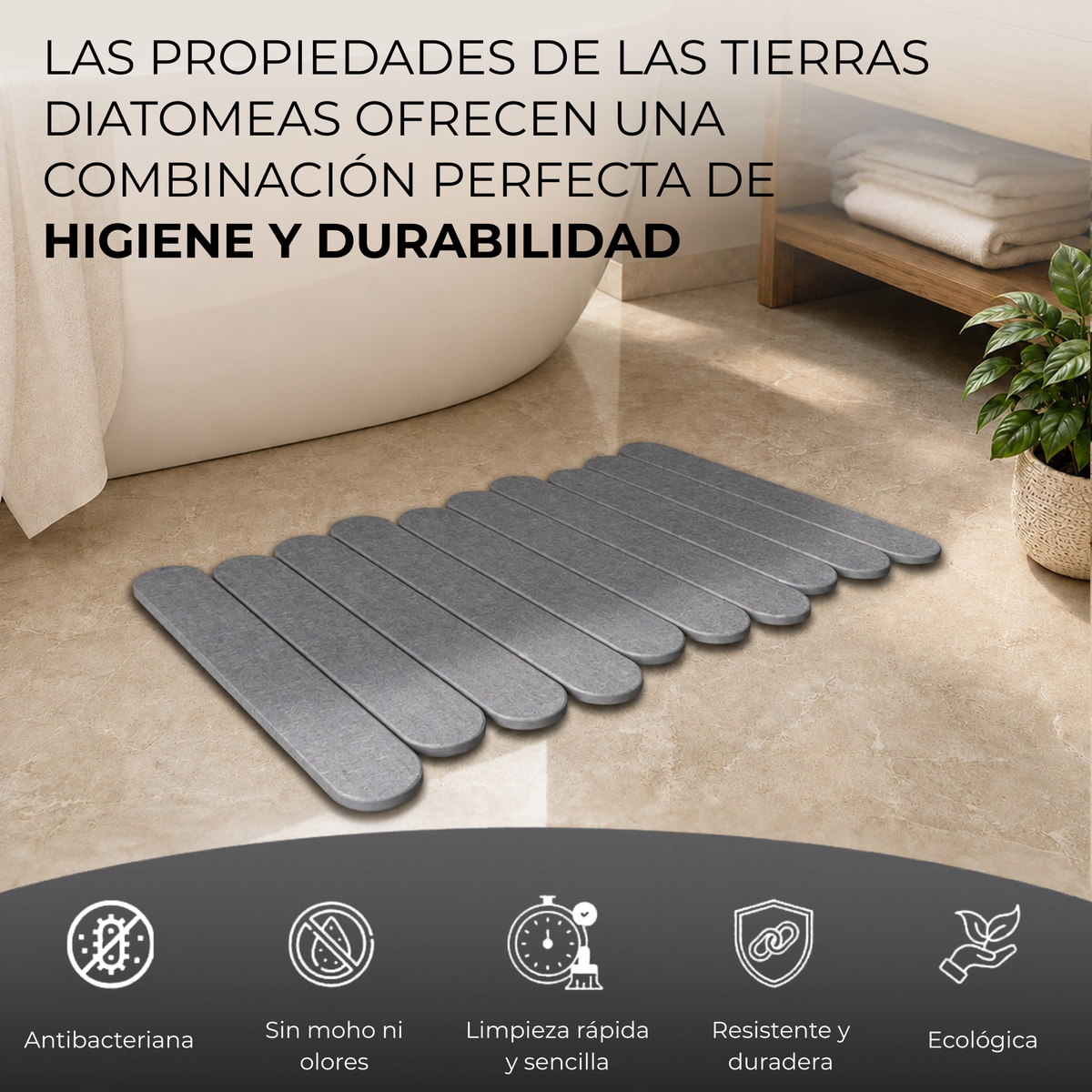 Alfombra de Piedra Diatomita Plegable para Baño y Cocina (Gris)