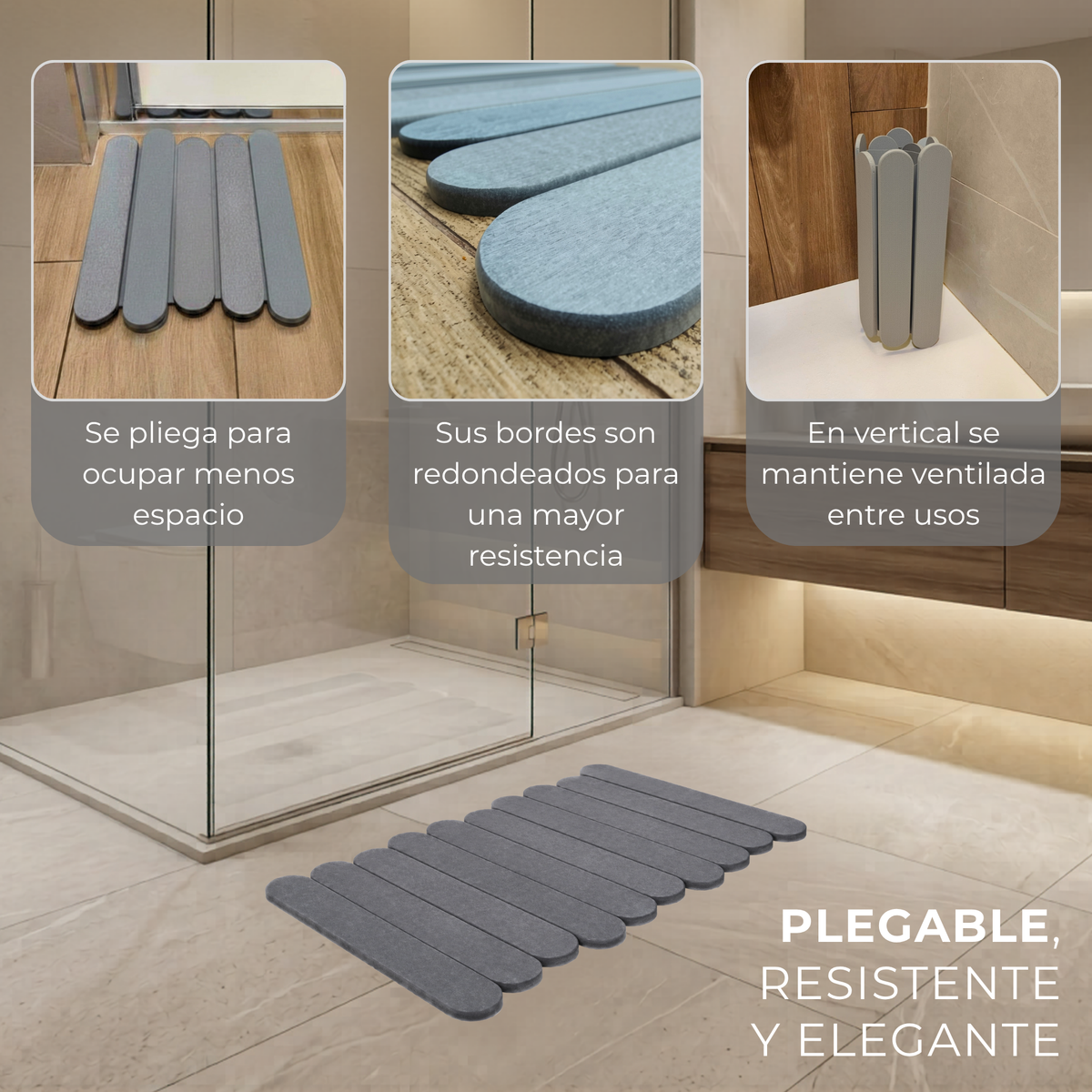 Alfombra de Piedra Diatomita Plegable para Baño y Cocina (Gris)