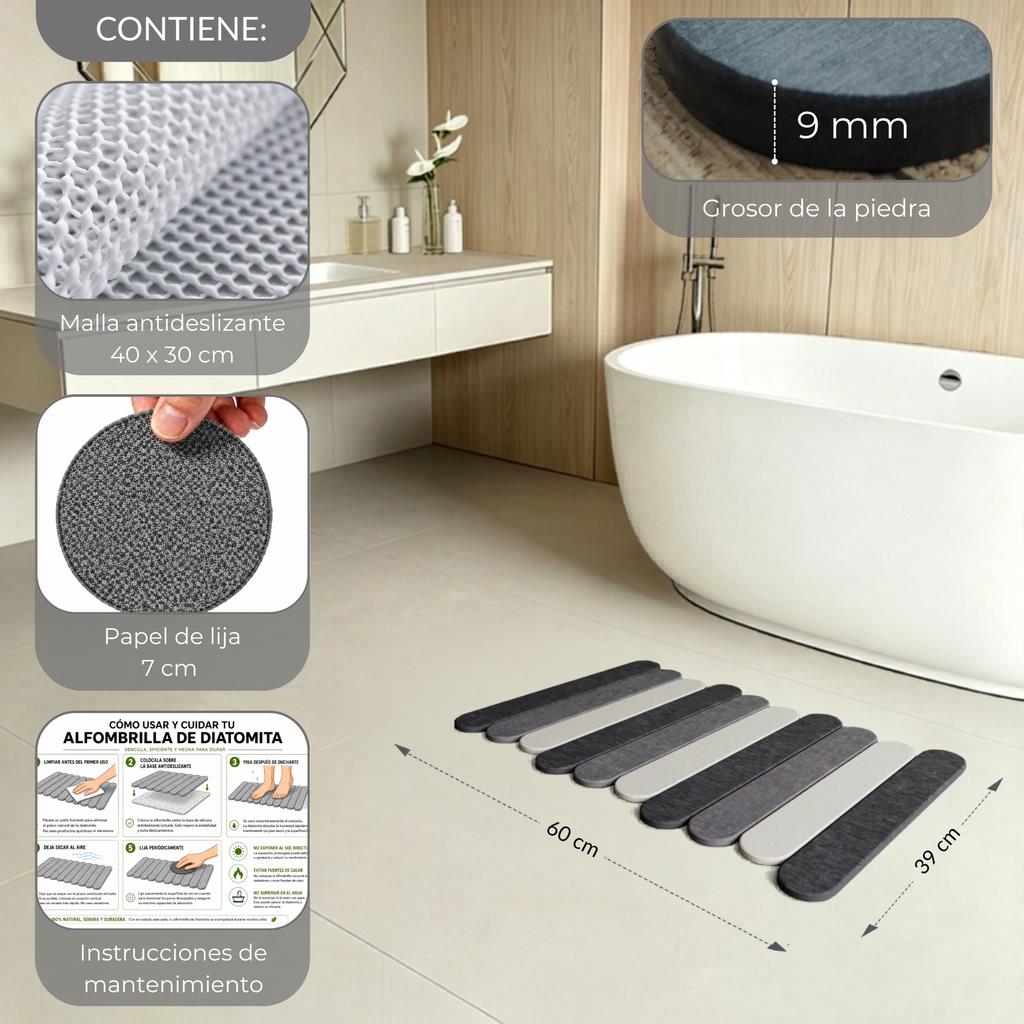 Alfombra de Piedra Diatomita Plegable para Baño y Cocina (Tricolor)
