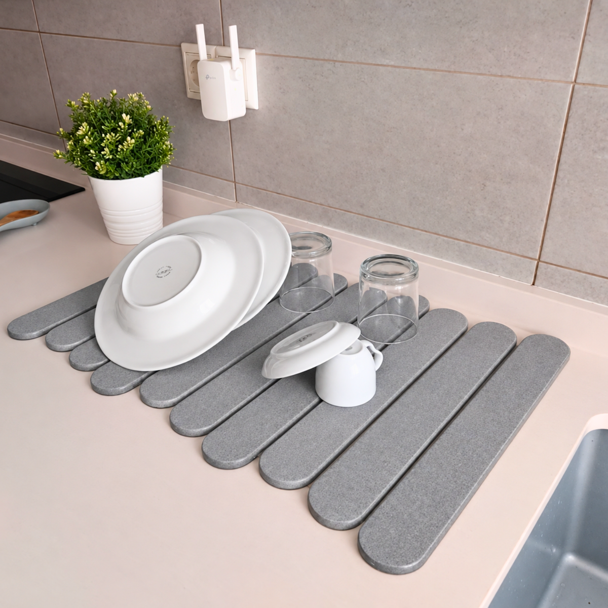 Alfombra de Piedra Diatomita Plegable para Baño y Cocina (Gris)
