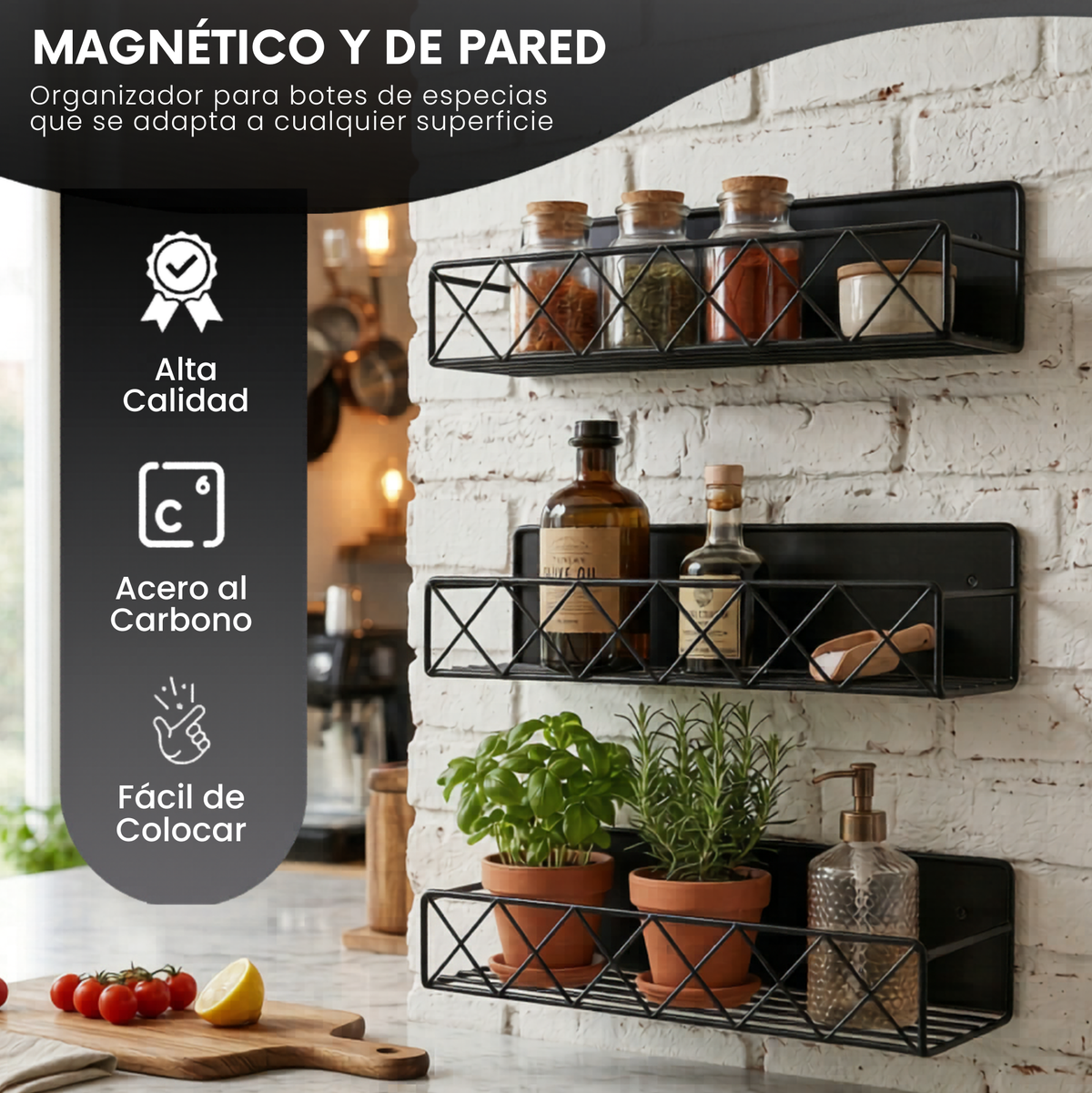 Estante Especiero Magnético de Acero – Pack 2 Unidades