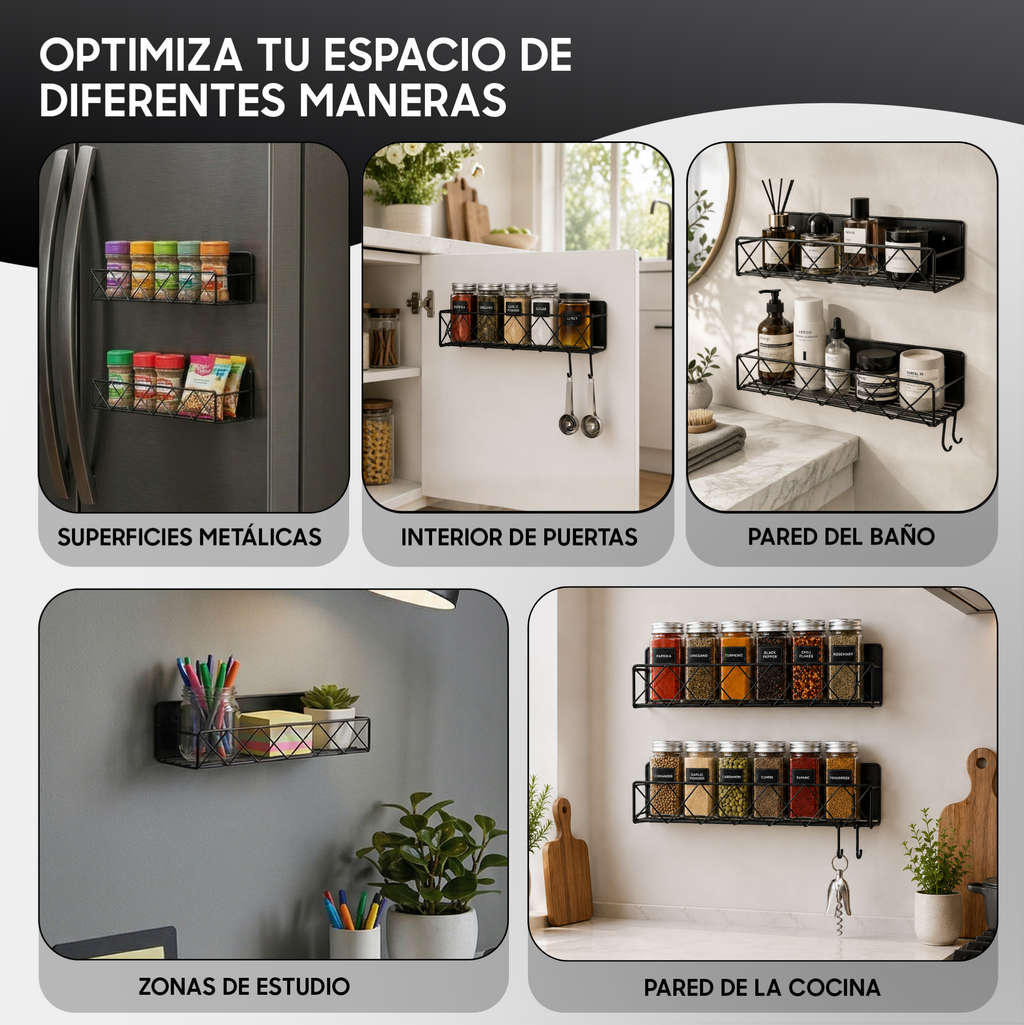 Estante Especiero Magnético de Acero – Pack 2 Unidades